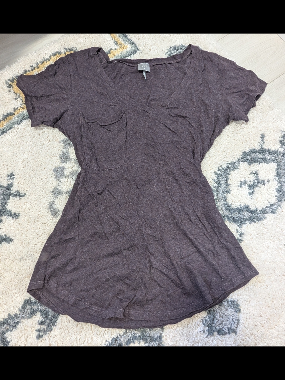 bobi Plum Short Sleeve V-Neck Pocket Tee